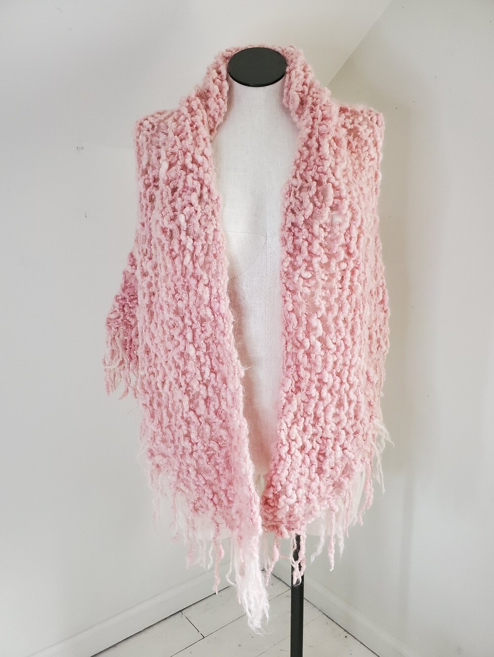 Rosey Pink Crochet Chunk Knit Sweater Shawl